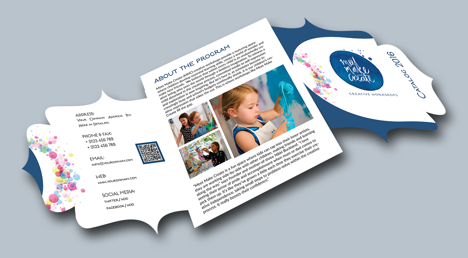 modern playful business flyer design for meet make create pty ltd