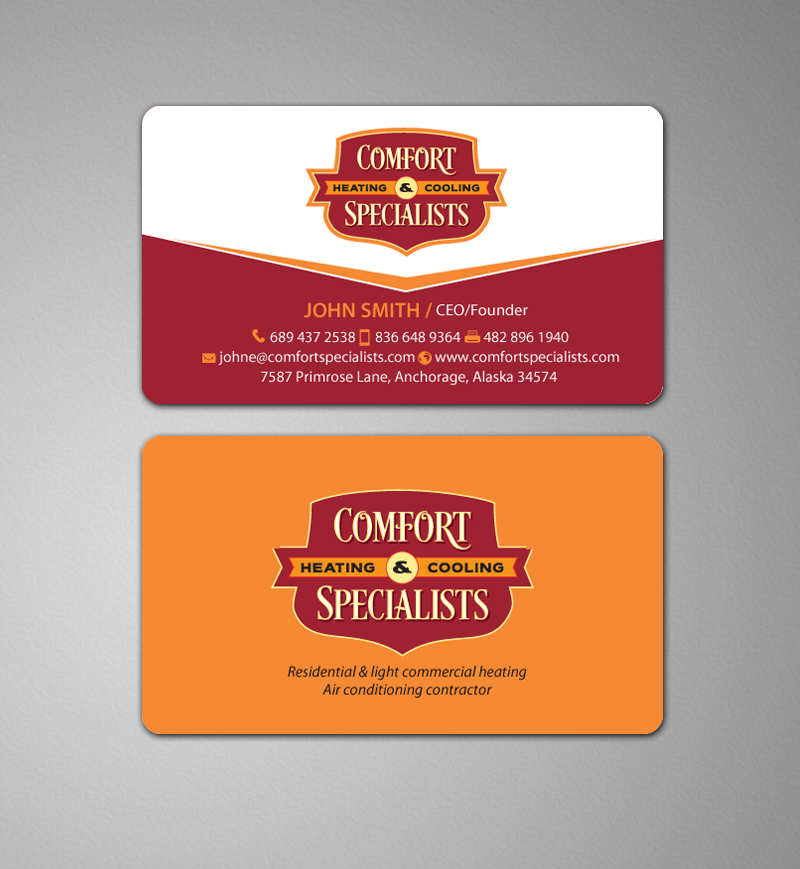 Diseño de Tarjeta de Presentación por chandrayaan.creative para comfort specialists llc | Diseño #12551355