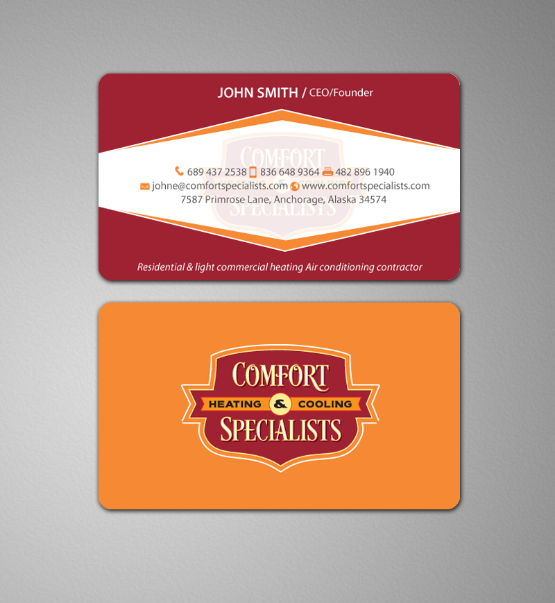 Diseño de Tarjeta de Presentación por chandrayaan.creative para comfort specialists llc | Diseño #12551356