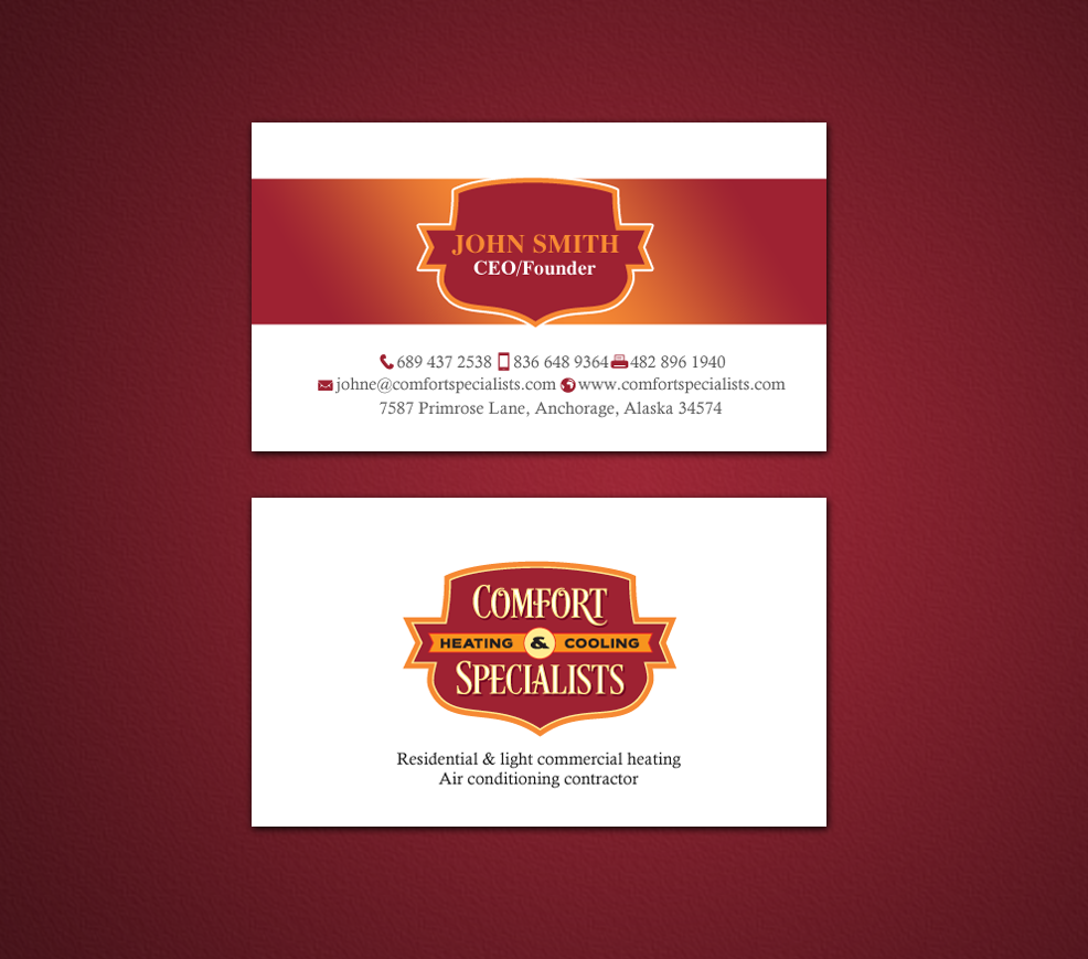 Business Card Design by chandrayaan.creative for comfort specialists llc | Design #12551368