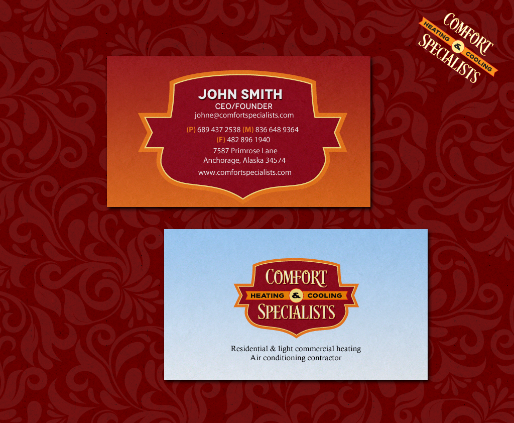 Business Card Design by chandrayaan.creative for comfort specialists llc | Design #12580436
