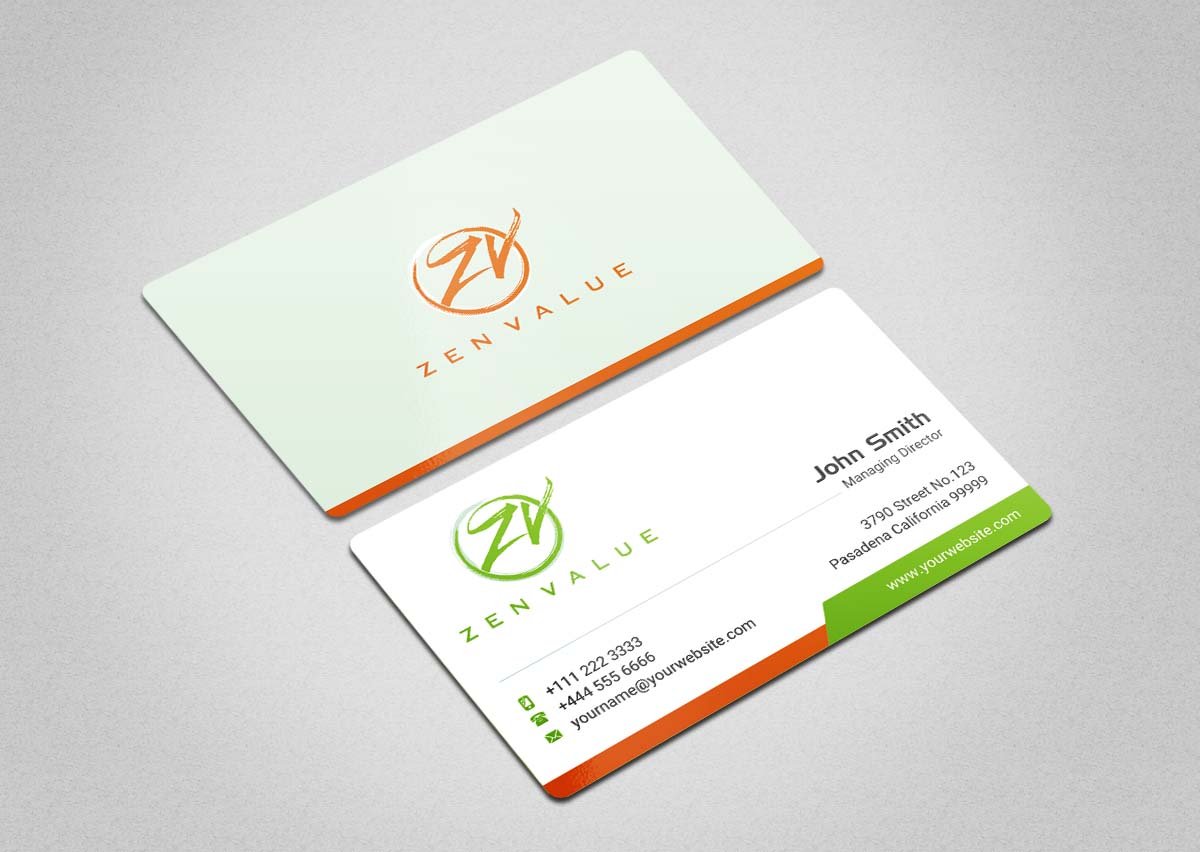 Business Card Design by INDIAN_Ashok for ZEN VALUE | Design #12628652