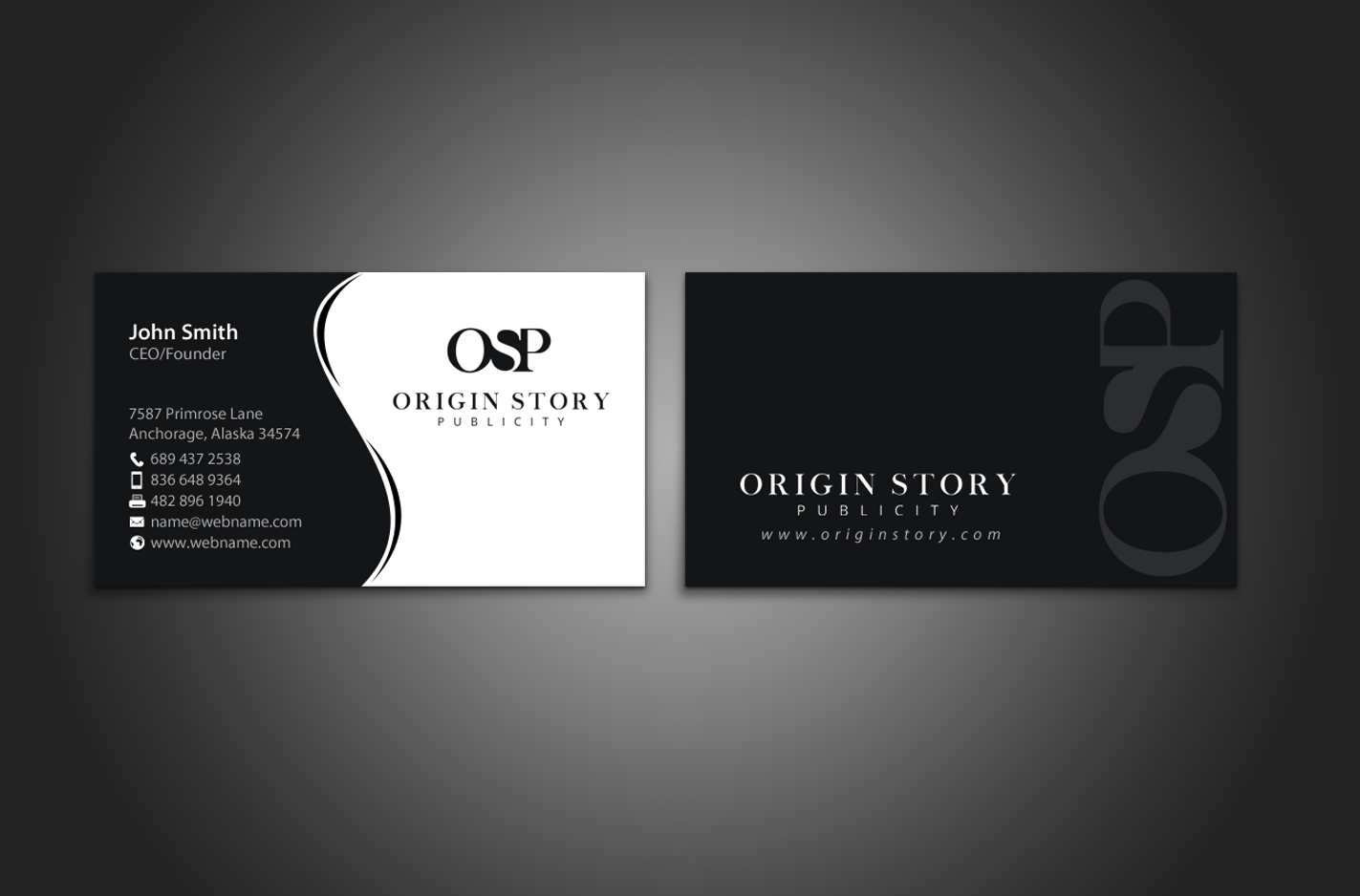 Diseño de Tarjeta de Presentación por chandrayaan.creative para Origin Story Publicity, LLC | Diseño #12589437