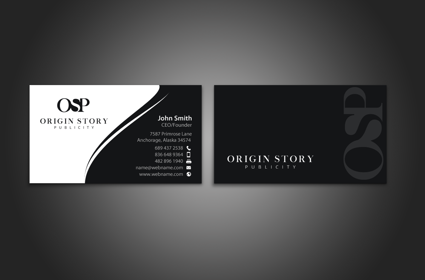 Diseño de Tarjeta de Presentación por chandrayaan.creative para Origin Story Publicity, LLC | Diseño #12589439