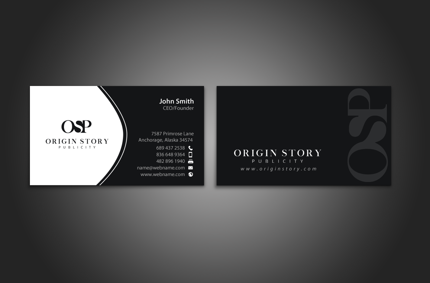 Diseño de Tarjeta de Presentación por chandrayaan.creative para Origin Story Publicity, LLC | Diseño #12589443