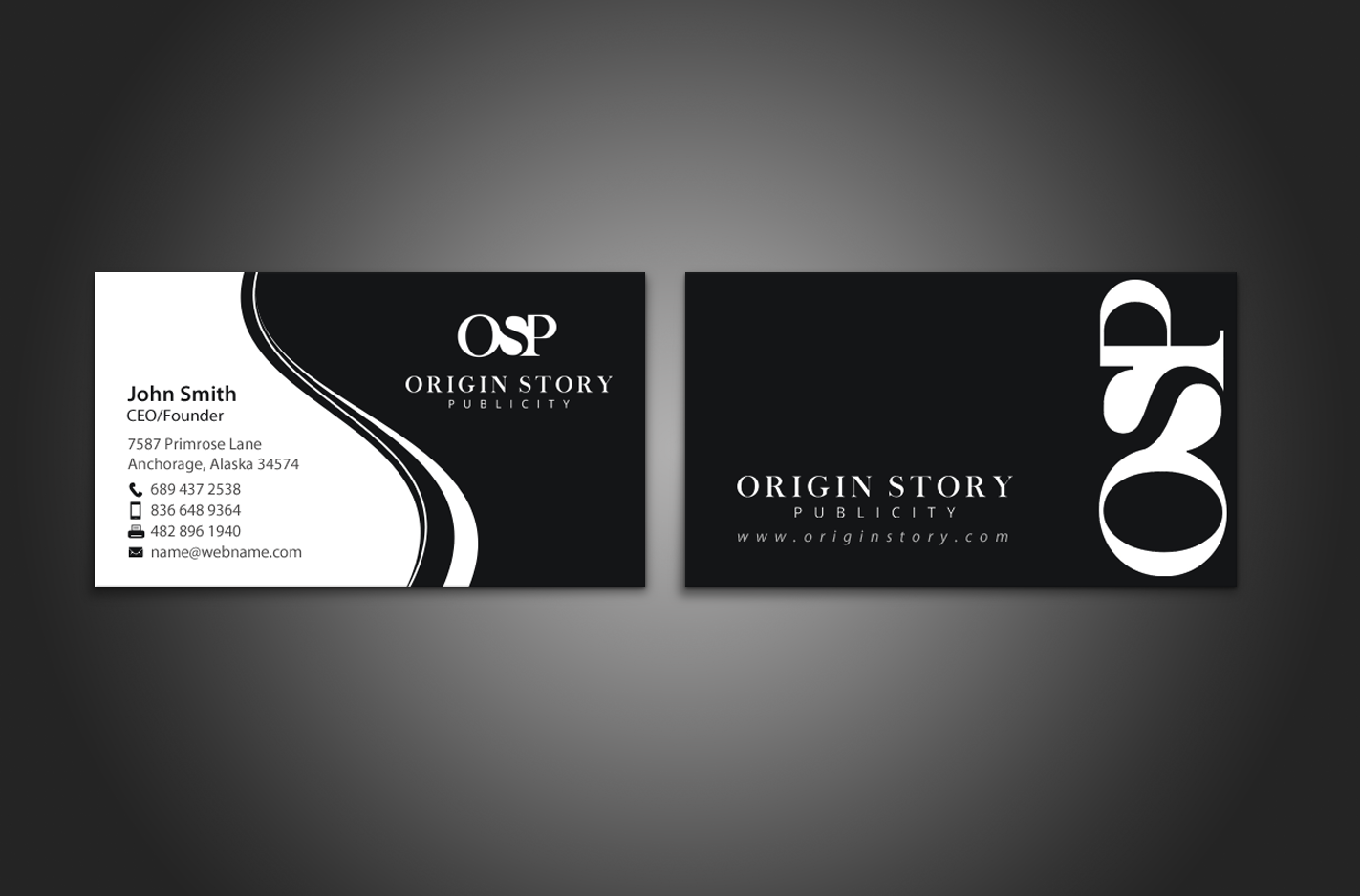 Diseño de Tarjeta de Presentación por chandrayaan.creative para Origin Story Publicity, LLC | Diseño #12589448