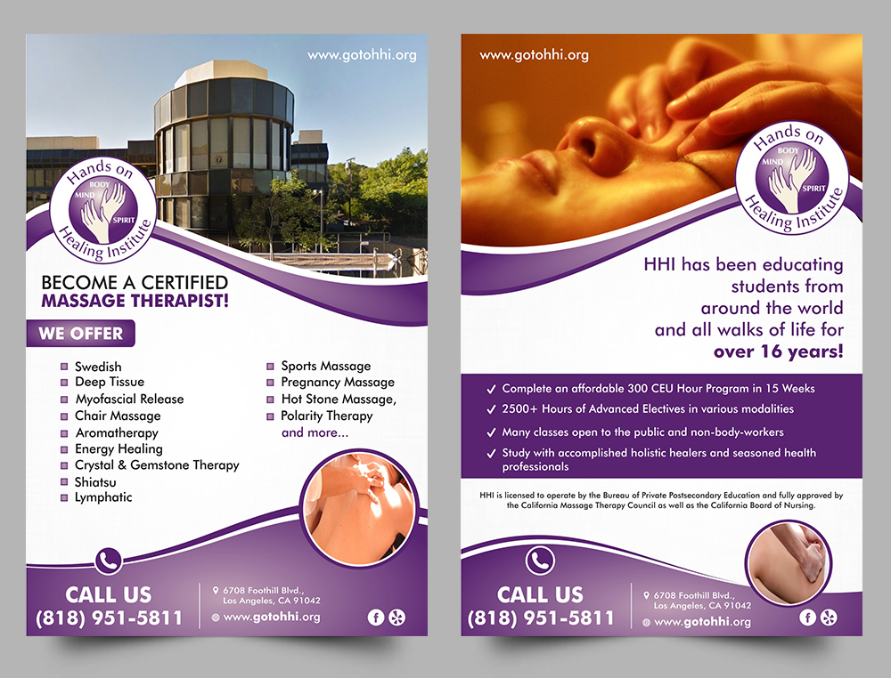 Diseño de Flyer por ecorokerz para Hands on Healing Institute | Diseño #12653363