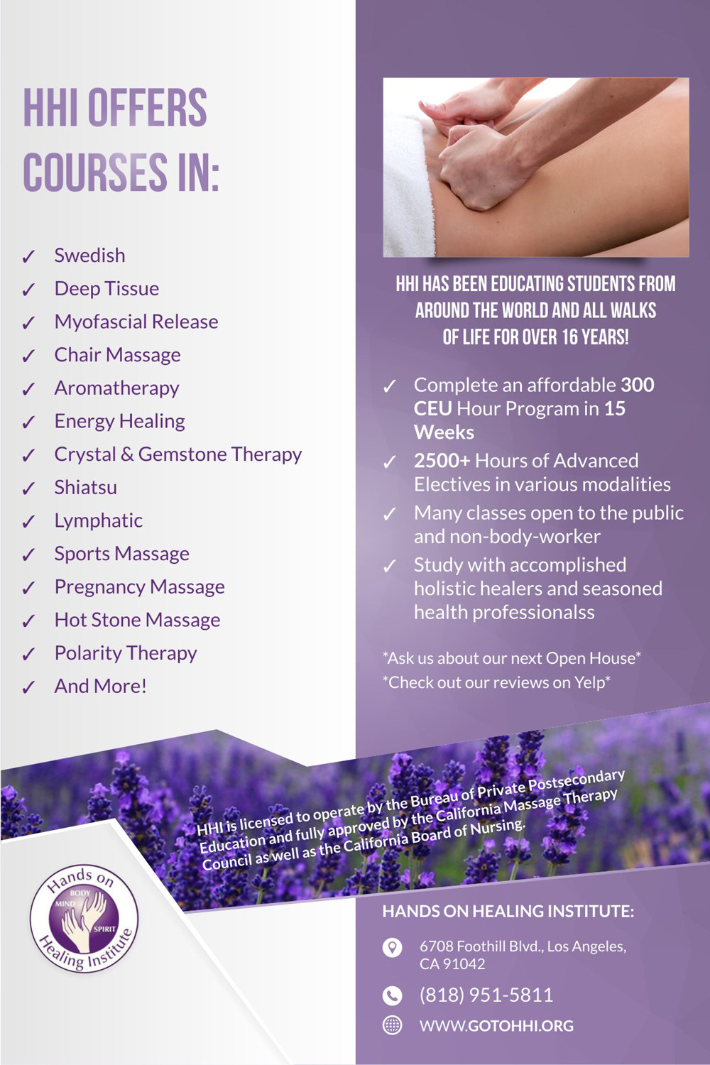 Flyer Design by Marketing Wings for Hands on Healing Institute | Design #12667374