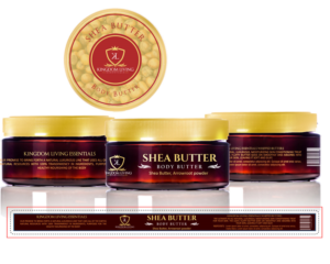 Kingdom Living Essentials packaging for body butter line starting with our Shea butter | Diseño de Empaque por Yvette
