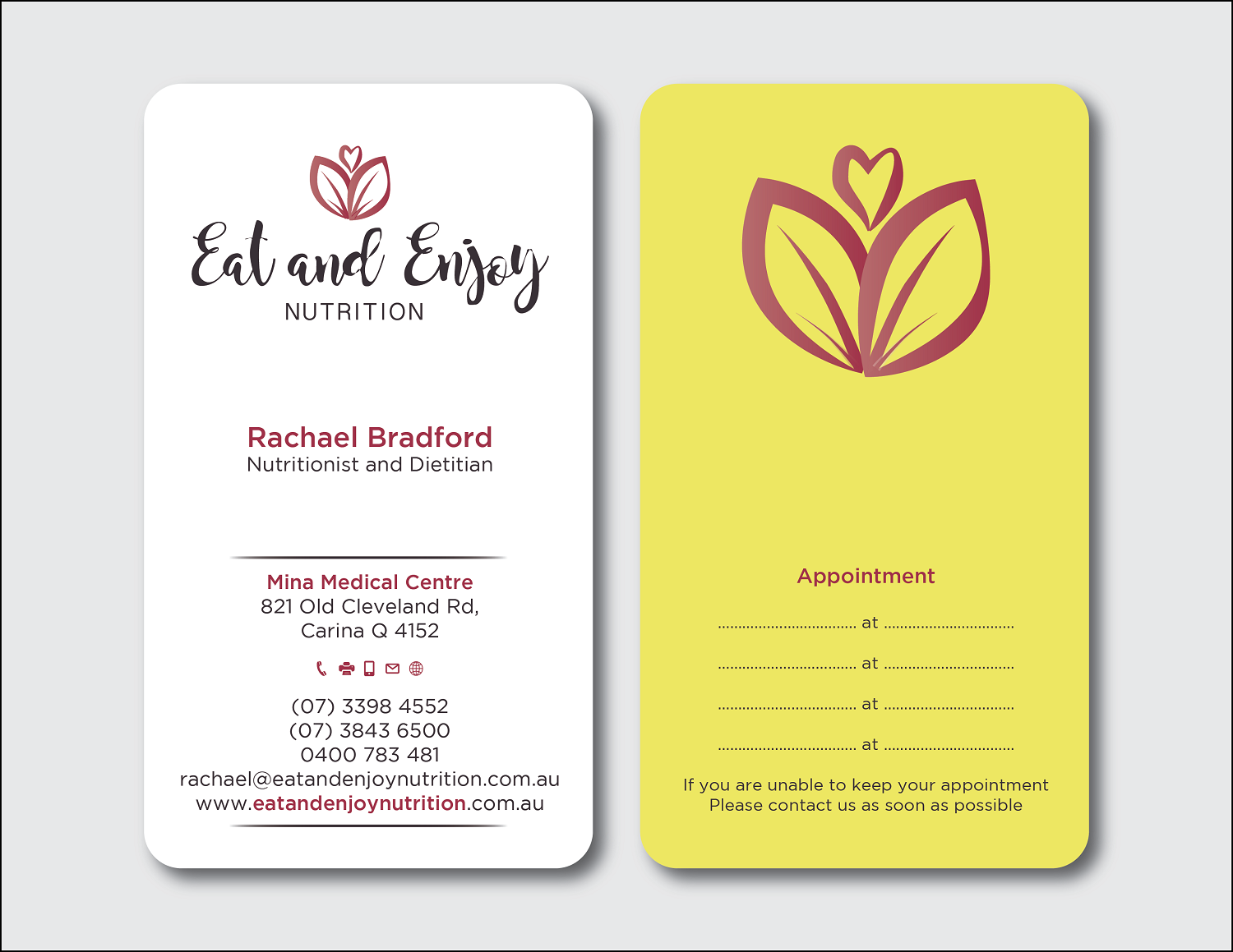 Business Card Design by Verified artistry for Eat and Enjoy Nutrition | Design #12626107