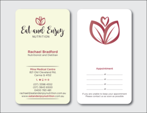 Design de Carte de Visite par Verified artistry (Design garden) pour Eat and Enjoy Nutrition | Design : #12626731