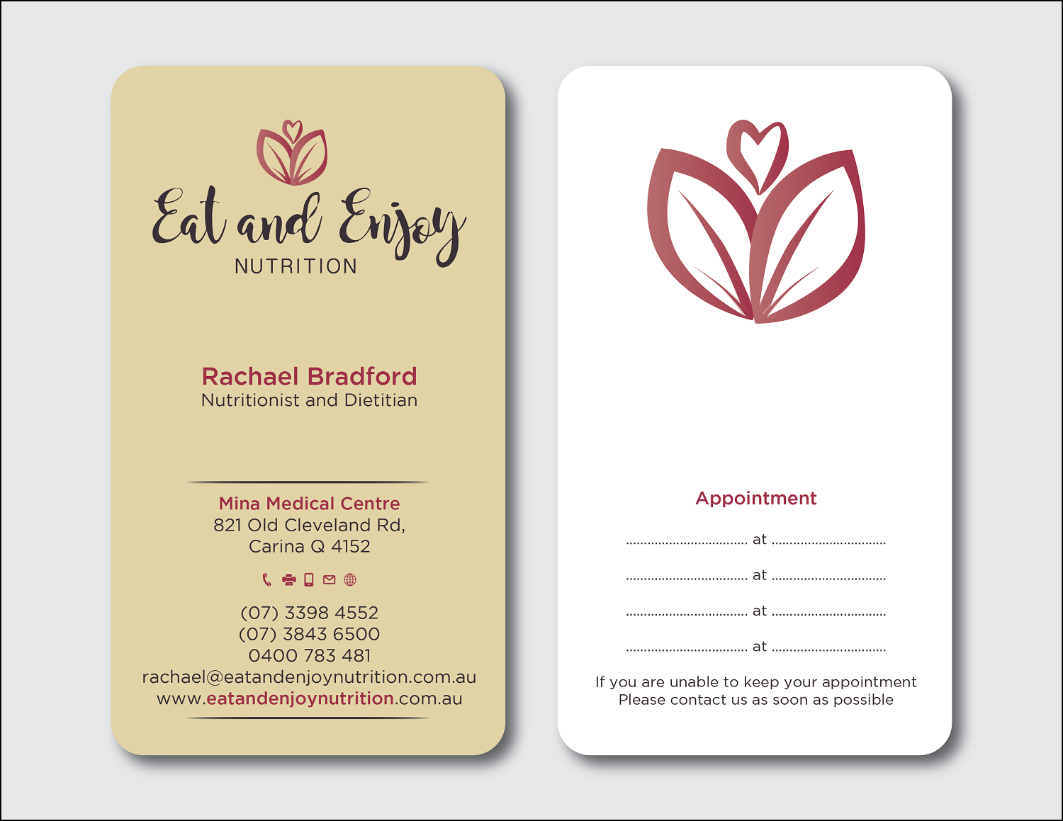Business Card Design by Verified artistry for Eat and Enjoy Nutrition | Design #12626732
