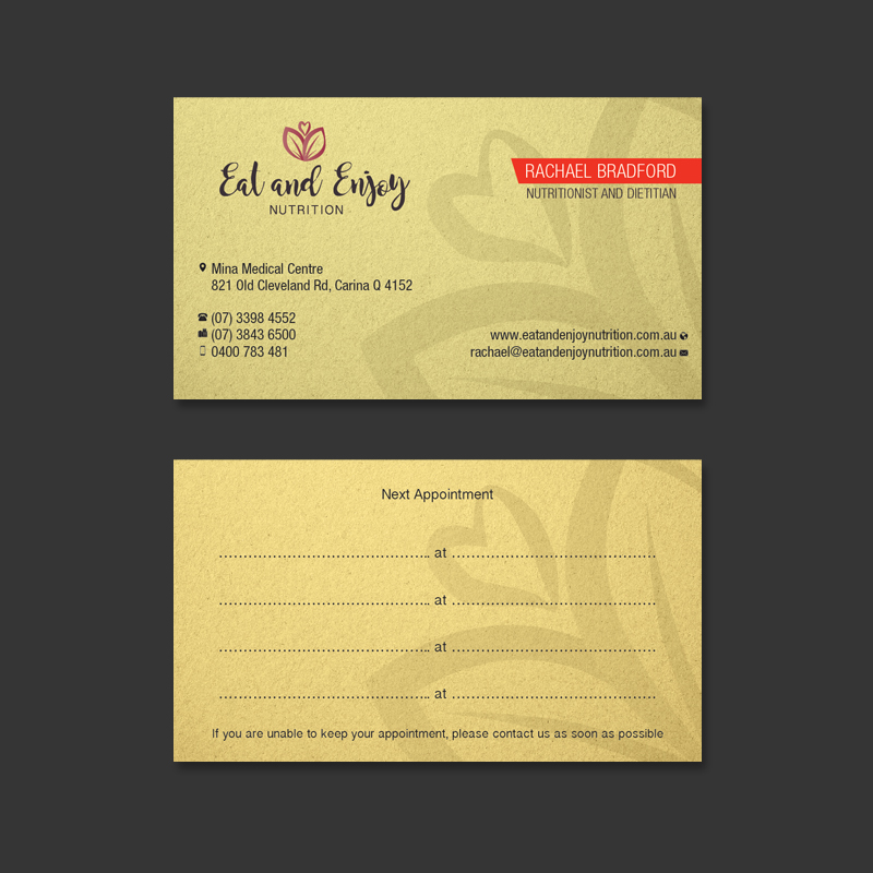 Design de Carte de Visite par Shradha pour Eat and Enjoy Nutrition | Design #12616753