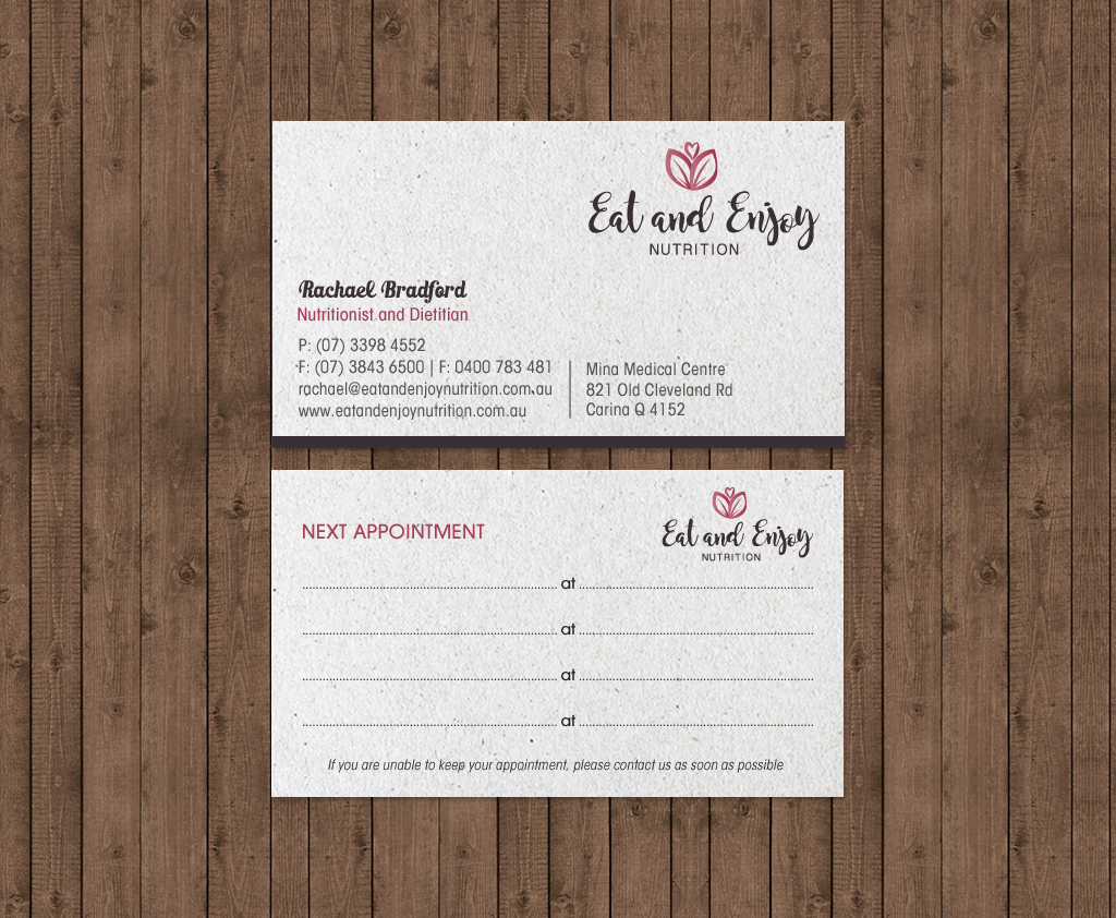 Diseño de Tarjeta de Presentación por chandrayaan.creative para Eat and Enjoy Nutrition | Diseño #12620614