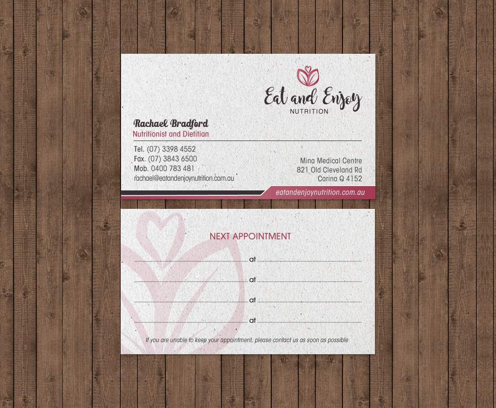 Diseño de Tarjeta de Presentación por chandrayaan.creative para Eat and Enjoy Nutrition | Diseño #12620787