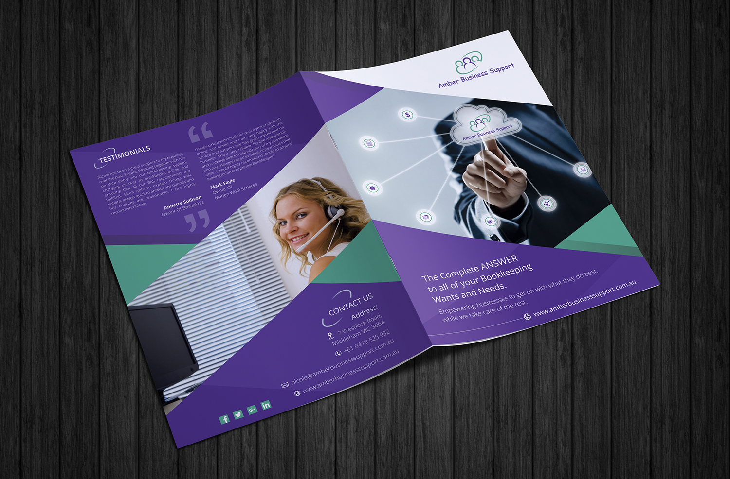 Diseño de Brochure por ecorokerz para Amber Business Support | Diseño #12662035