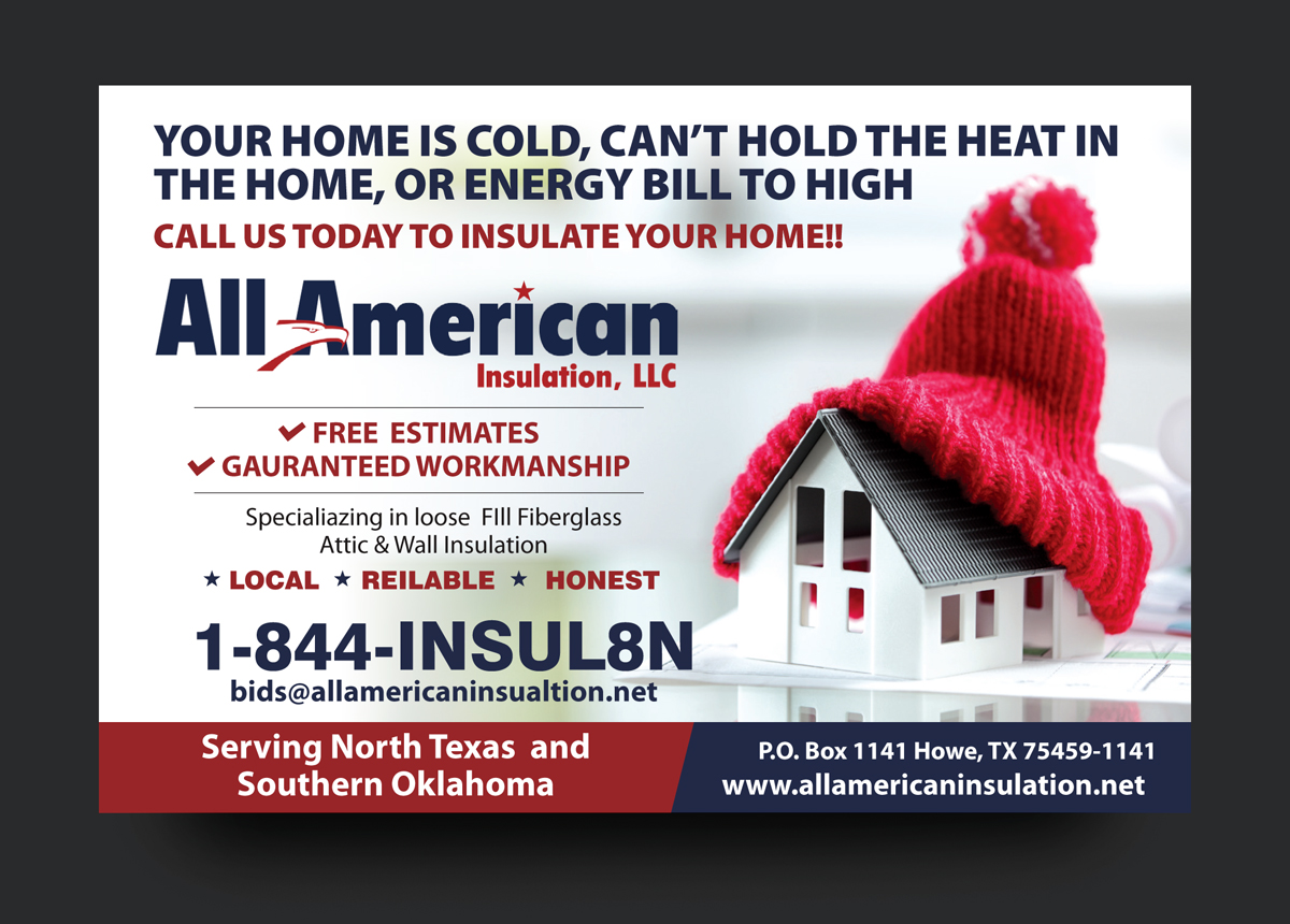 Postcard Design by rkailas for All American Insulation, LLC | Design #12640929
