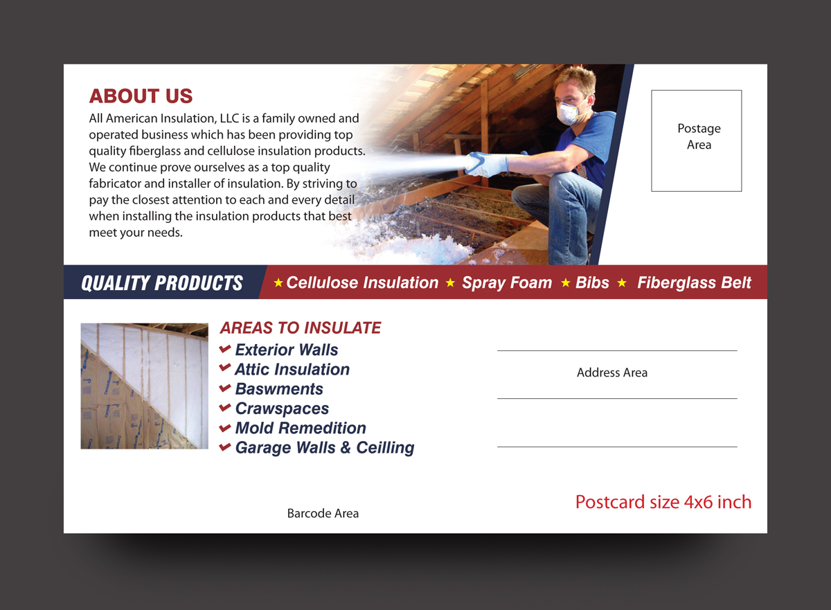 Postcard Design by rkailas for All American Insulation, LLC | Design #12691904