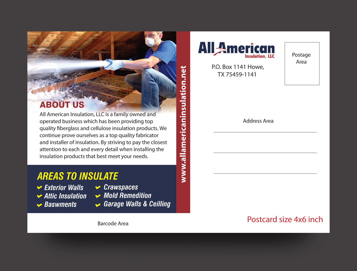 Postcard Design by rkailas for All American Insulation, LLC | Design #12691933