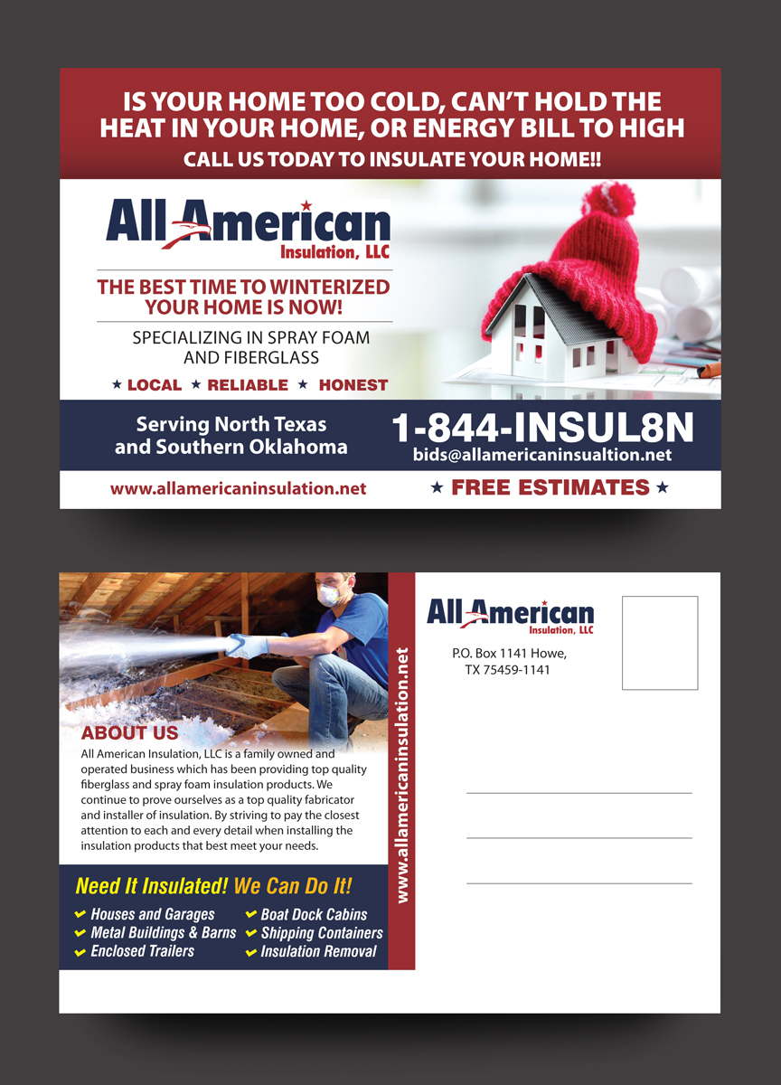 Design de Carte Postale par rkailas pour All American Insulation, LLC | Design #12715189