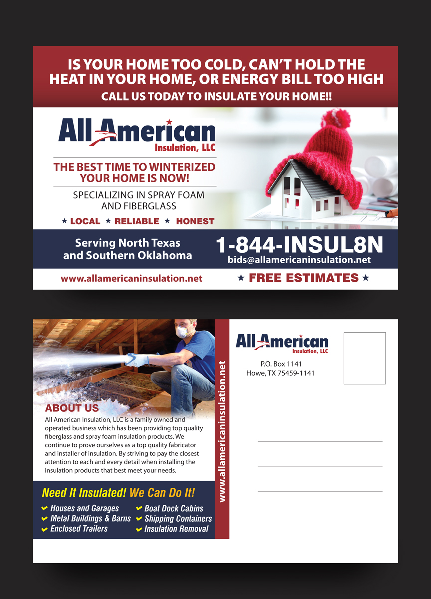 Design de Carte Postale par rkailas pour All American Insulation, LLC | Design #12727574