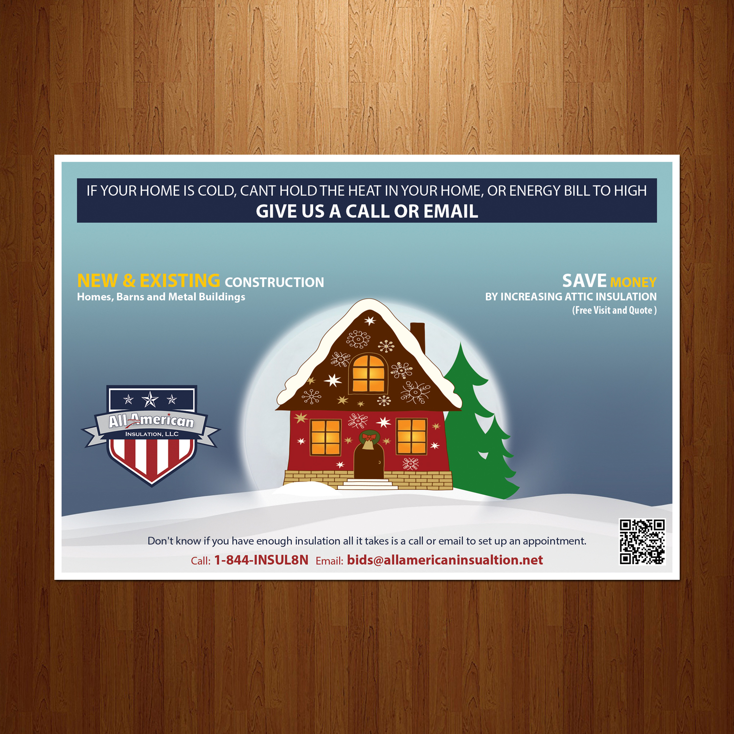 Design de Carte Postale par VEGA-Designs pour All American Insulation, LLC | Design #12635499