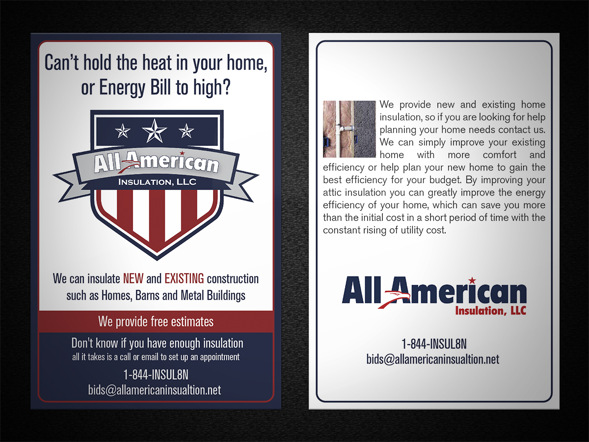 Design de Carte Postale par Mon01 pour All American Insulation, LLC | Design #12627908