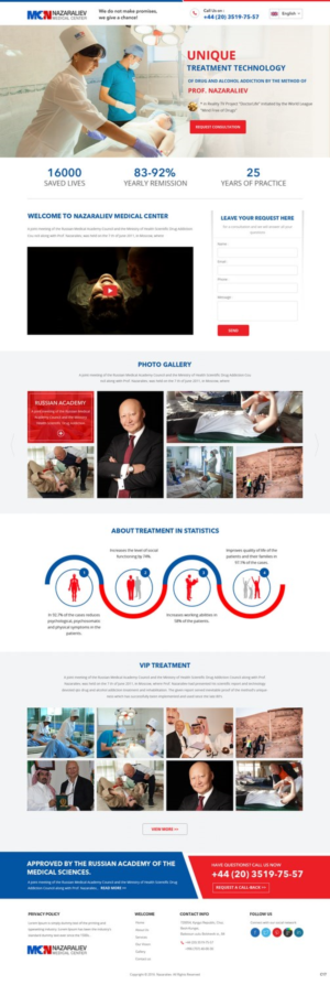 Landing page for medical center (drugs and alcohol addition treatment)