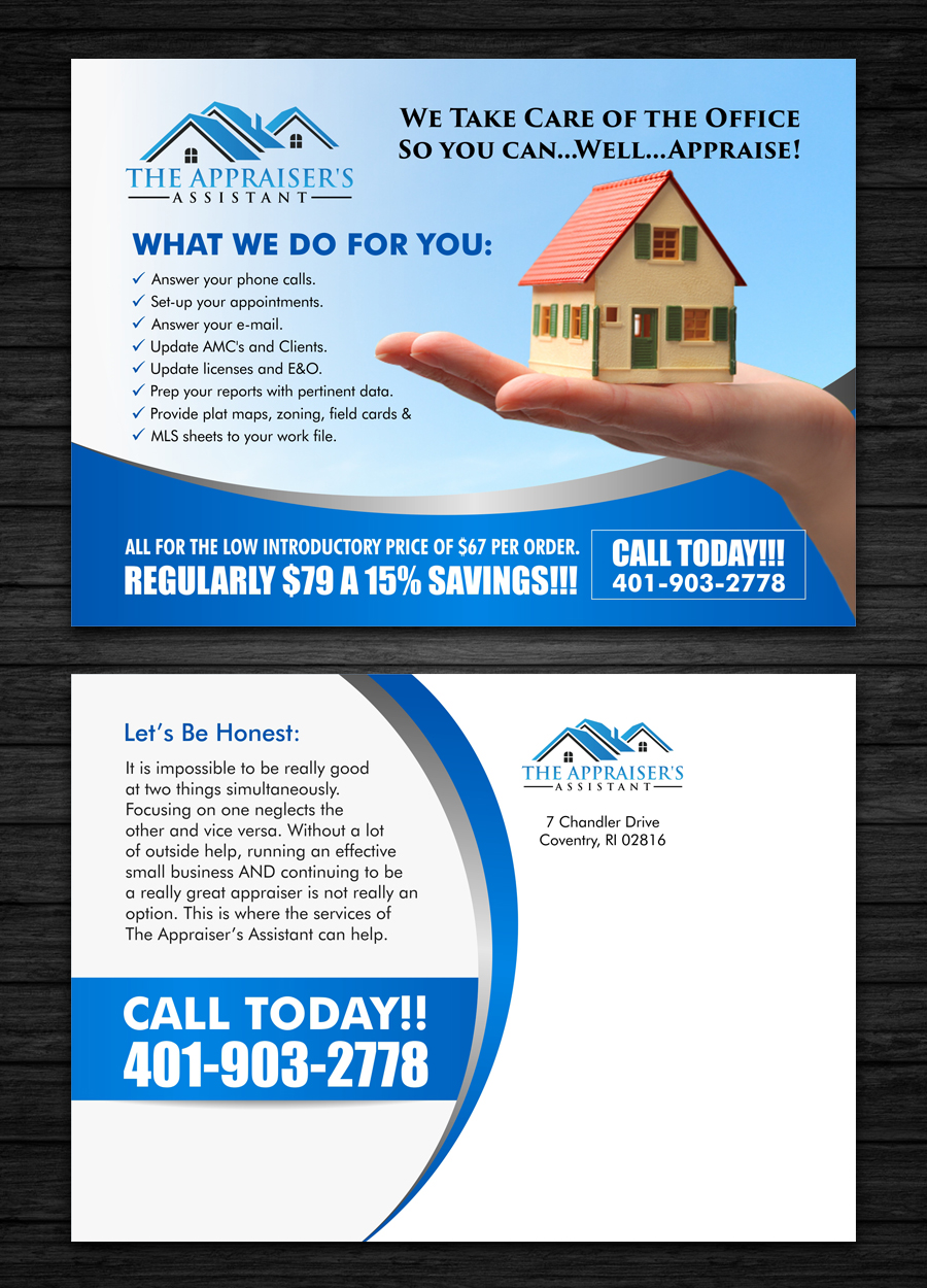 Postcard Design by ecorokerz for The Appraiser's Assistant | Design #12842827