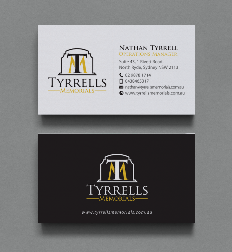 Diseño de Tarjeta de Presentación por chandrayaan.creative para Tyrrells Memorials | Diseño #12650784