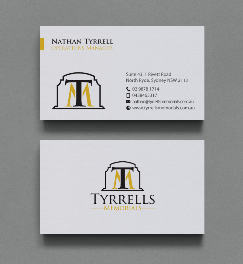 Business Card Design by chandrayaan.creative for Tyrrells Memorials | Design #12650786