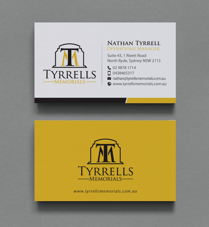Business Card Design by chandrayaan.creative for Tyrrells Memorials | Design #12650787
