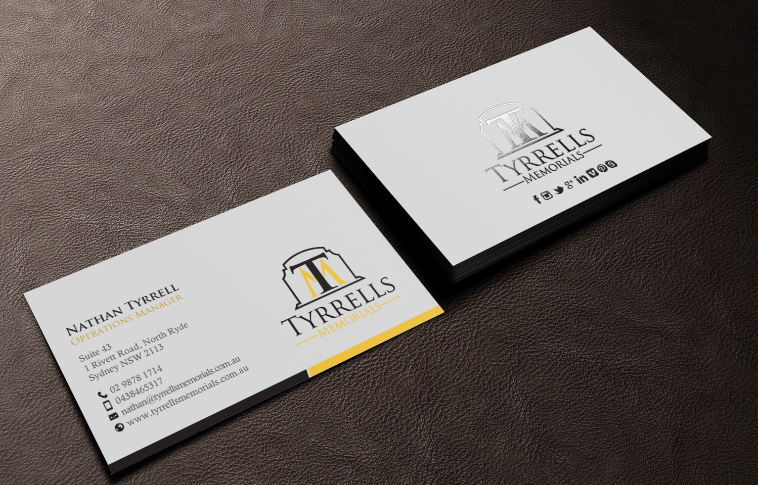 Diseño de Tarjeta de Presentación por chandrayaan.creative para Tyrrells Memorials | Diseño #12724632