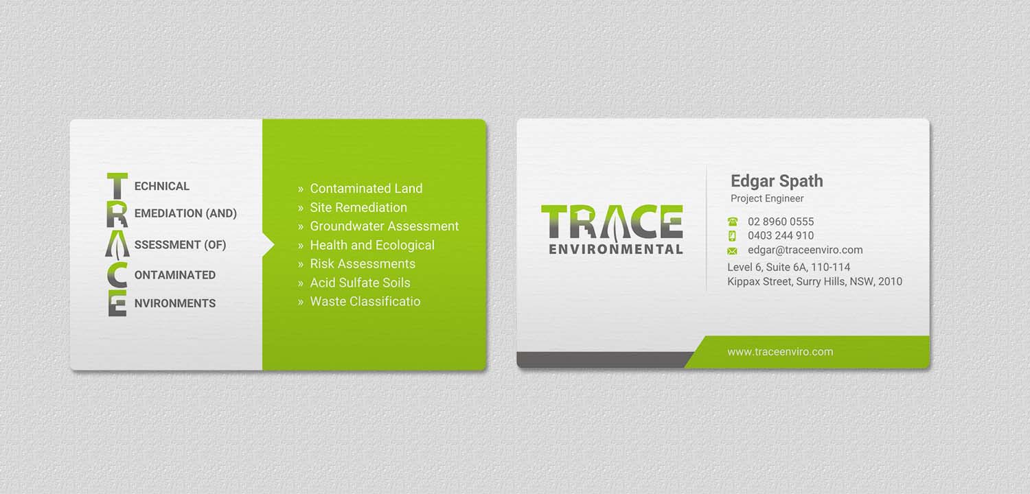 Visitenkarten-Design von INDIAN_Ashok für TRACE Environmental | Design #12716562