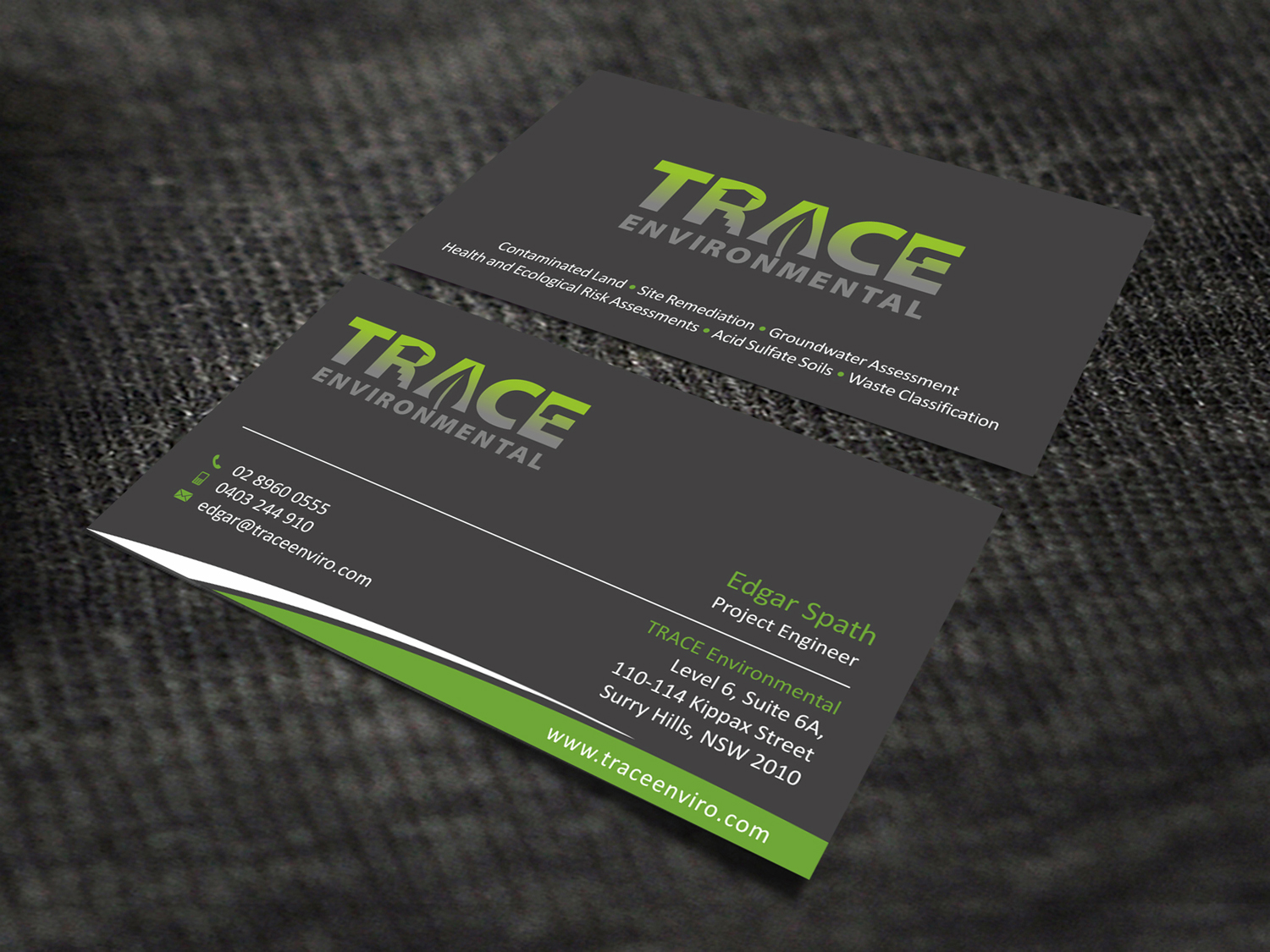 Business Card Design by SKYdesign for TRACE Environmental | Design #12707546