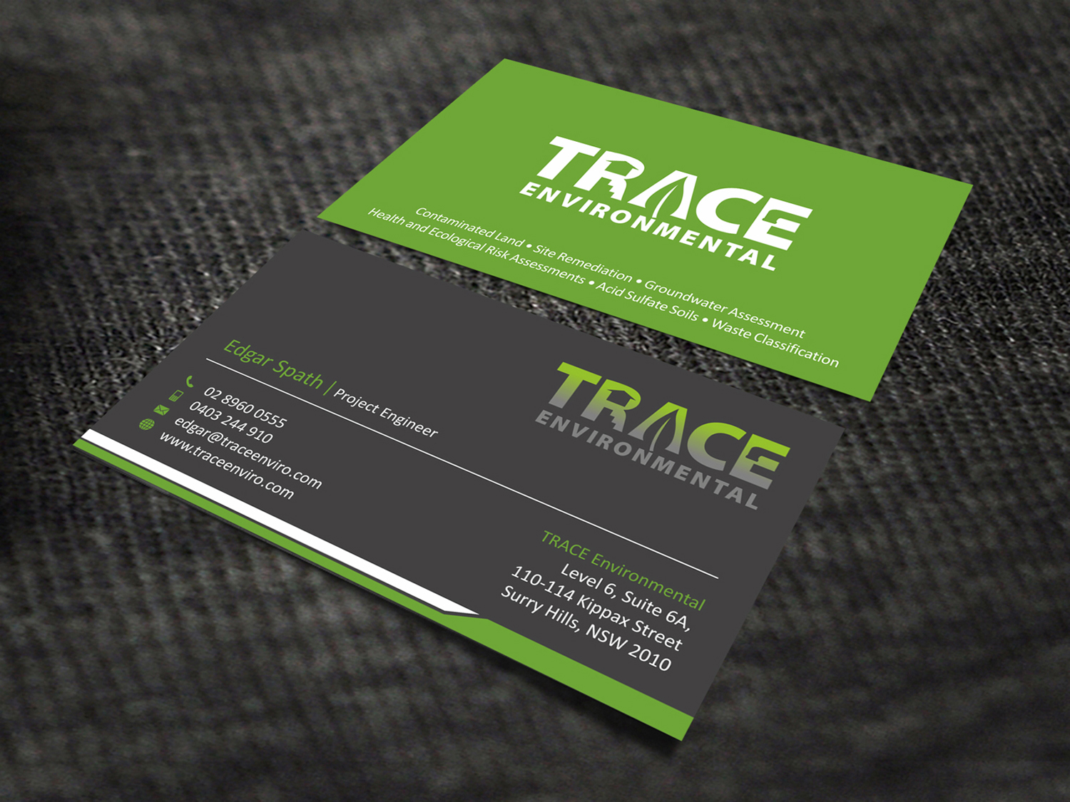 Business Card Design by SKYdesign for TRACE Environmental | Design #12707548