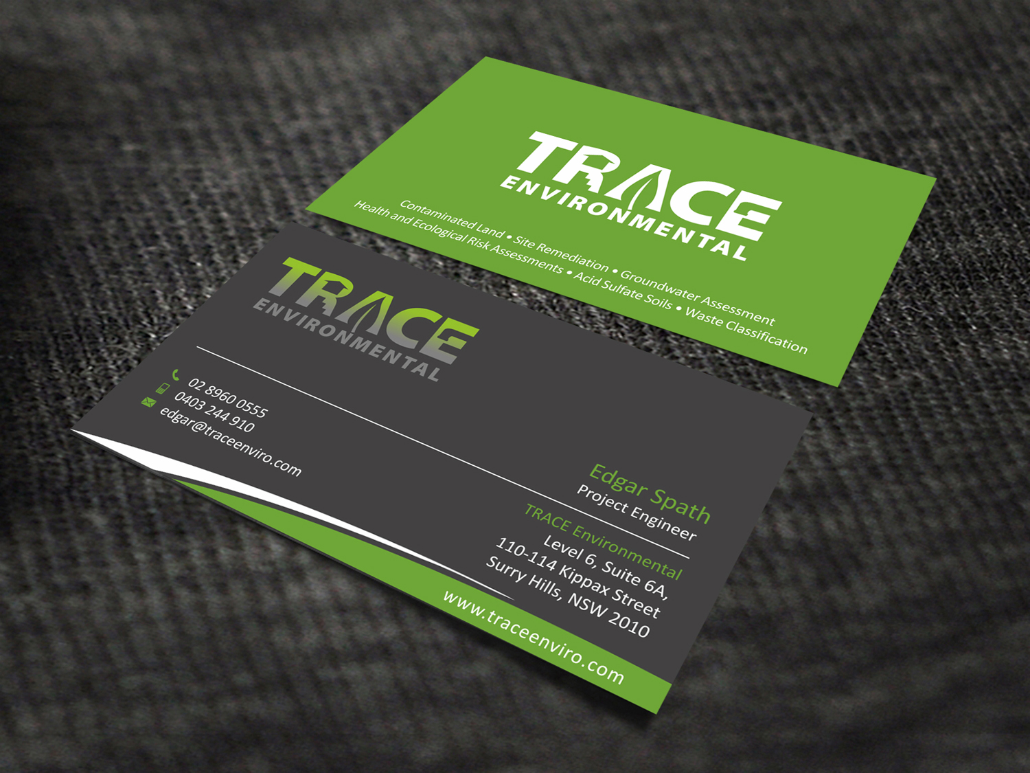 Business Card Design by SKYdesign for TRACE Environmental | Design #12707549