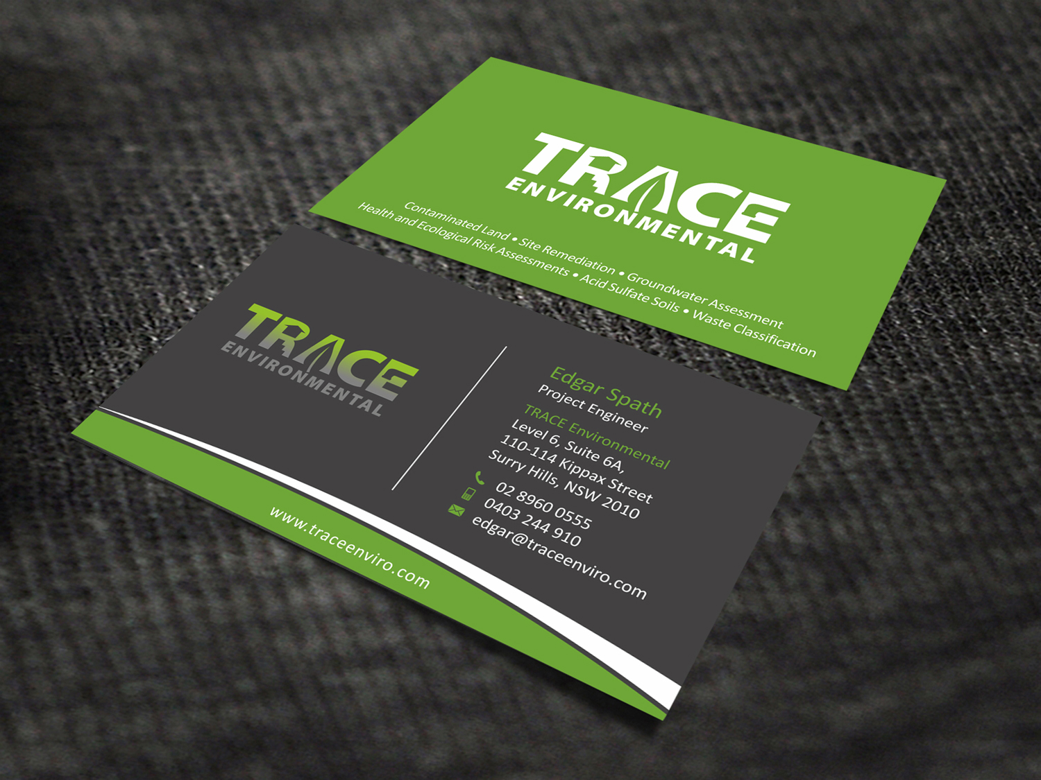 Business Card Design by SKYdesign for TRACE Environmental | Design #12707556