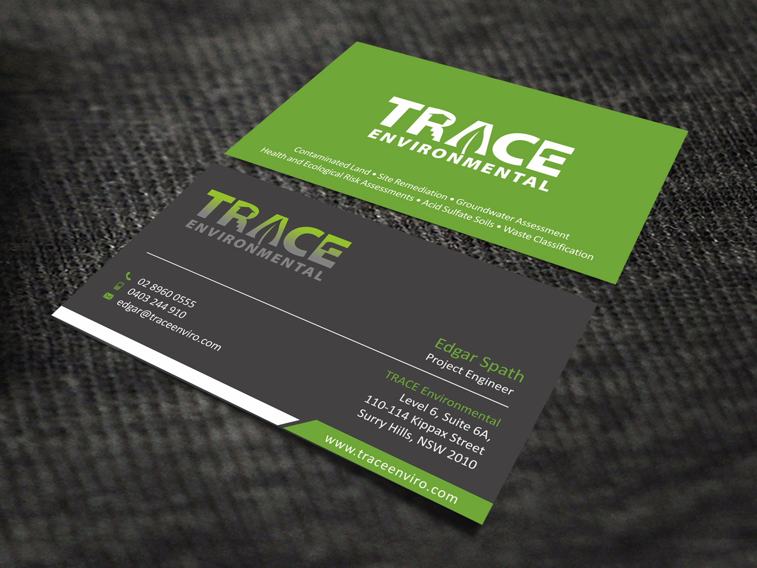 Business Card Design by SKYdesign for TRACE Environmental | Design #12707557