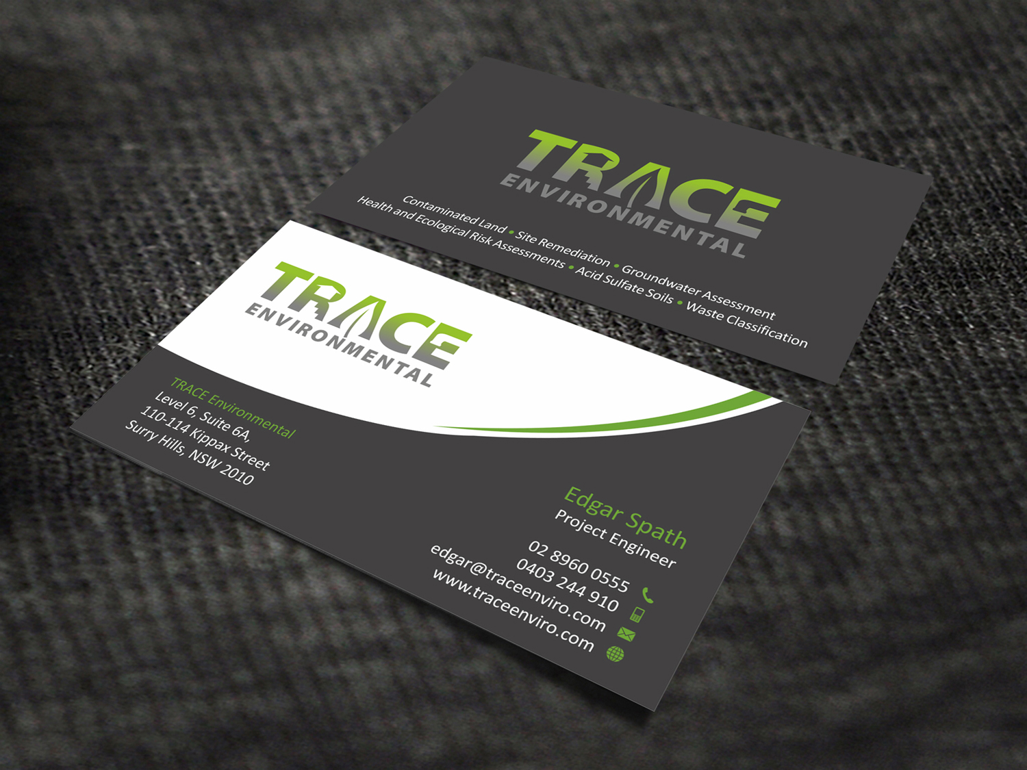 Business Card Design by SKYdesign for TRACE Environmental | Design #12707561