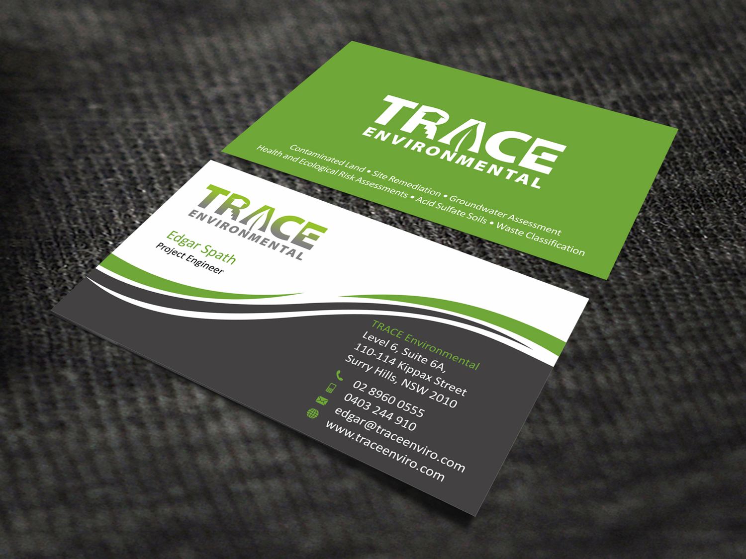 Business Card Design by SKYdesign for TRACE Environmental | Design #12707562