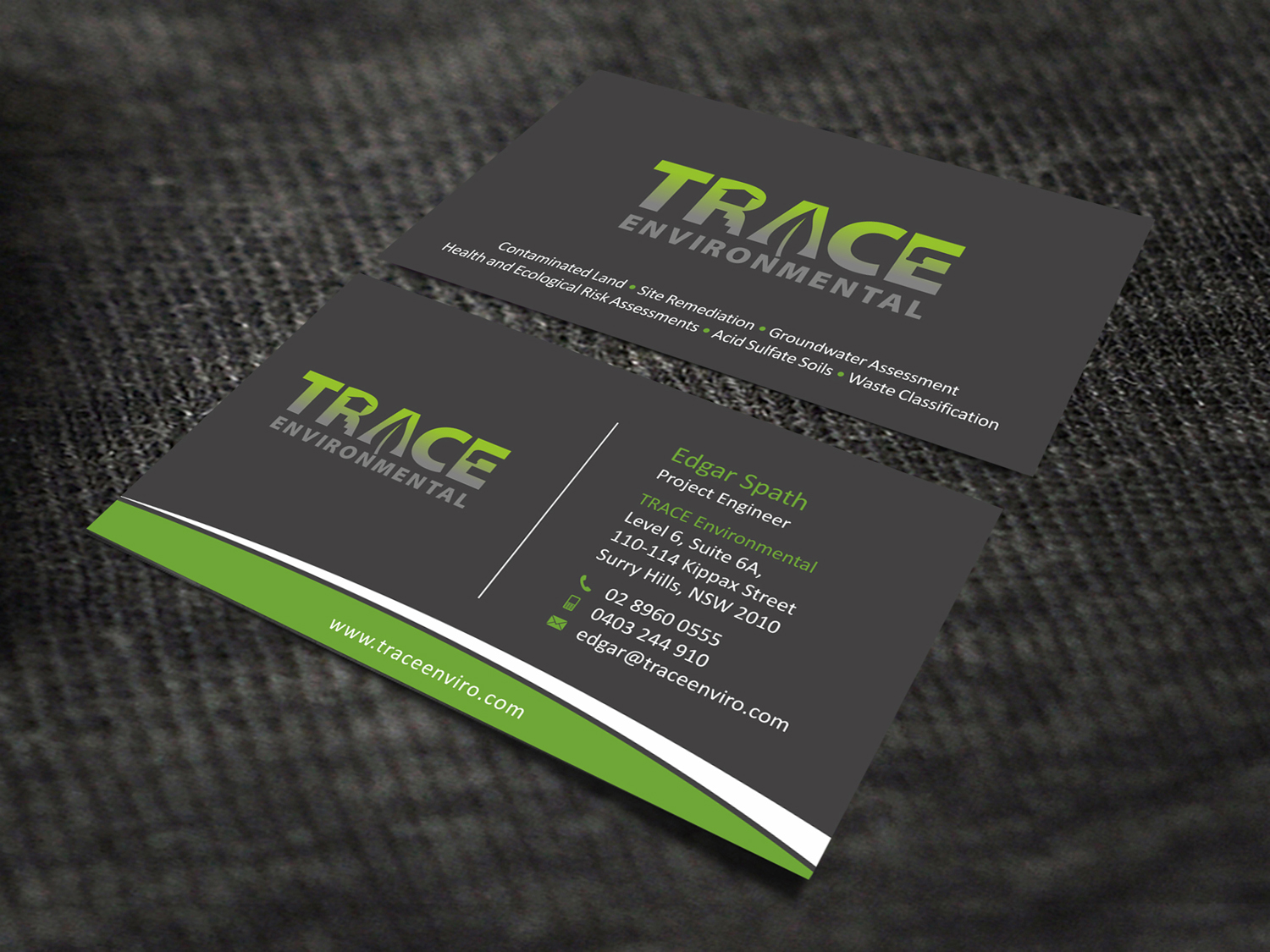 Business Card Design by SKYdesign for TRACE Environmental | Design #12707563