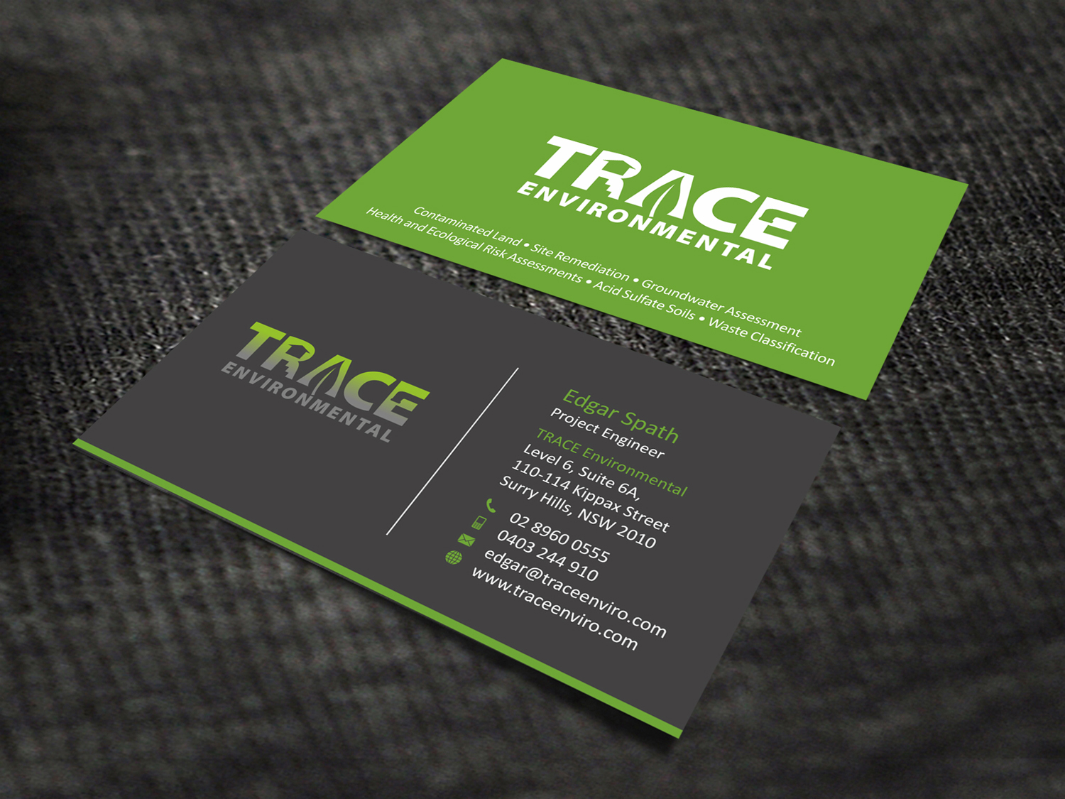 Business Card Design by SKYdesign for TRACE Environmental | Design #12707564