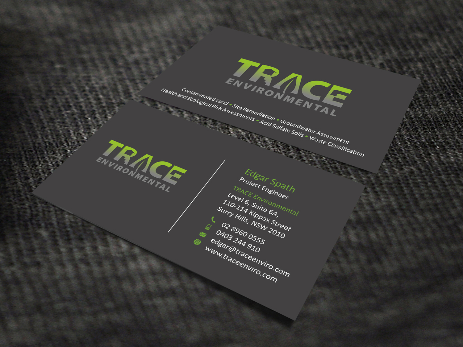 Business Card Design by SKYdesign for TRACE Environmental | Design #12707565