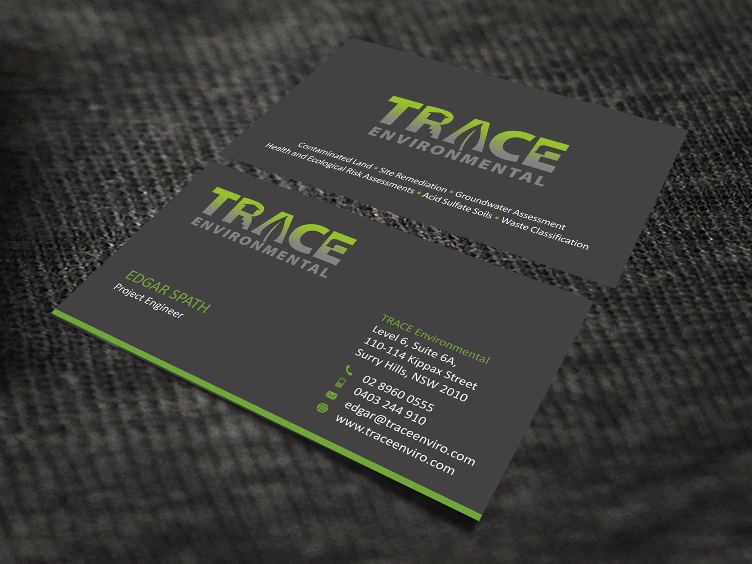 Business Card Design by SKYdesign for TRACE Environmental | Design #12707569
