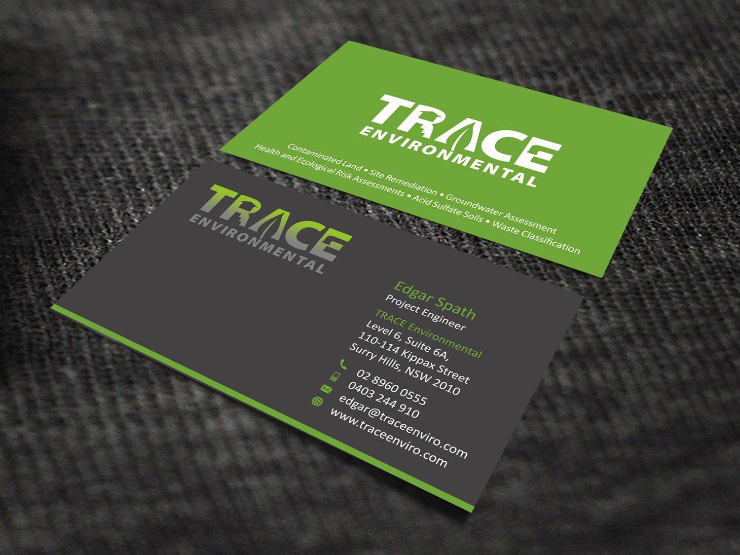 Business Card Design by SKYdesign for TRACE Environmental | Design #12707571