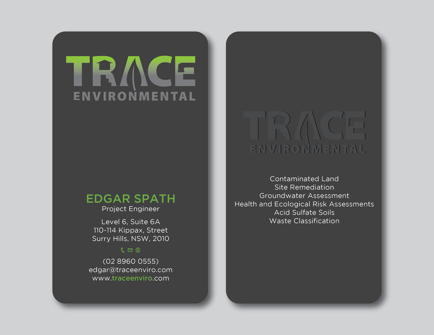 Visitenkarten-Design von Verified artistry (Design garden) für TRACE Environmental | Design #12708253