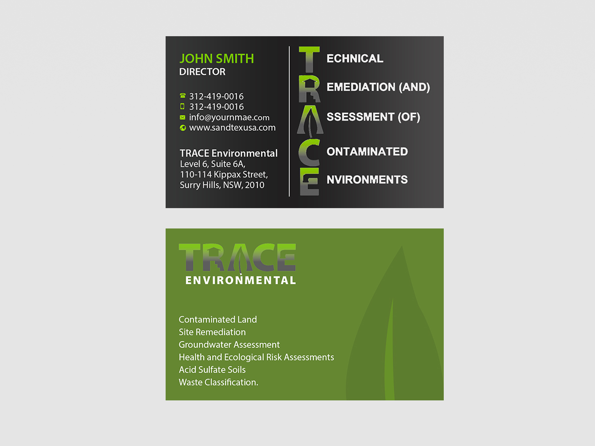 Business Card Design by Creations Box 2015 for TRACE Environmental | Design #12707040