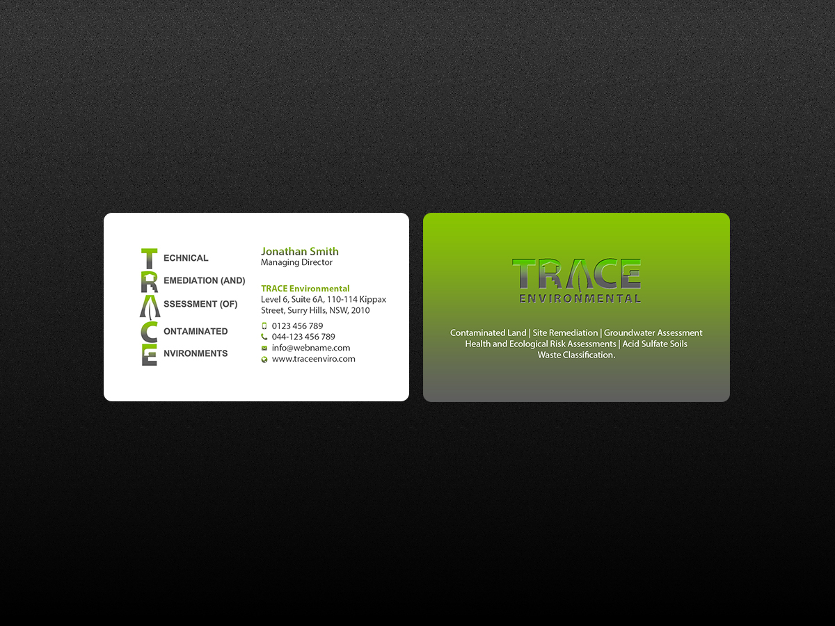 Business Card Design by Creations Box 2015 for TRACE Environmental | Design #12707108