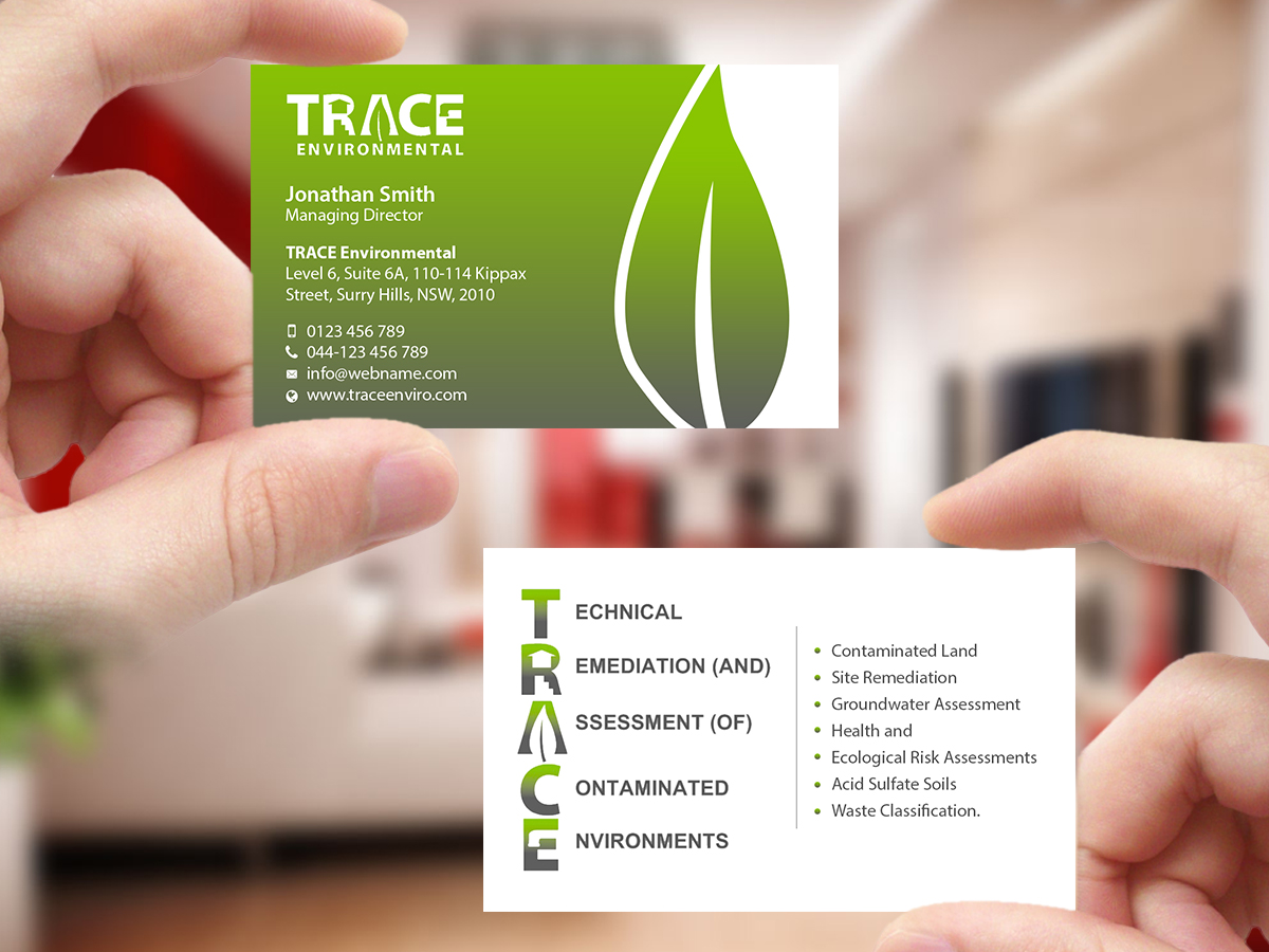Business Card Design by Creations Box 2015 for TRACE Environmental | Design #12707111